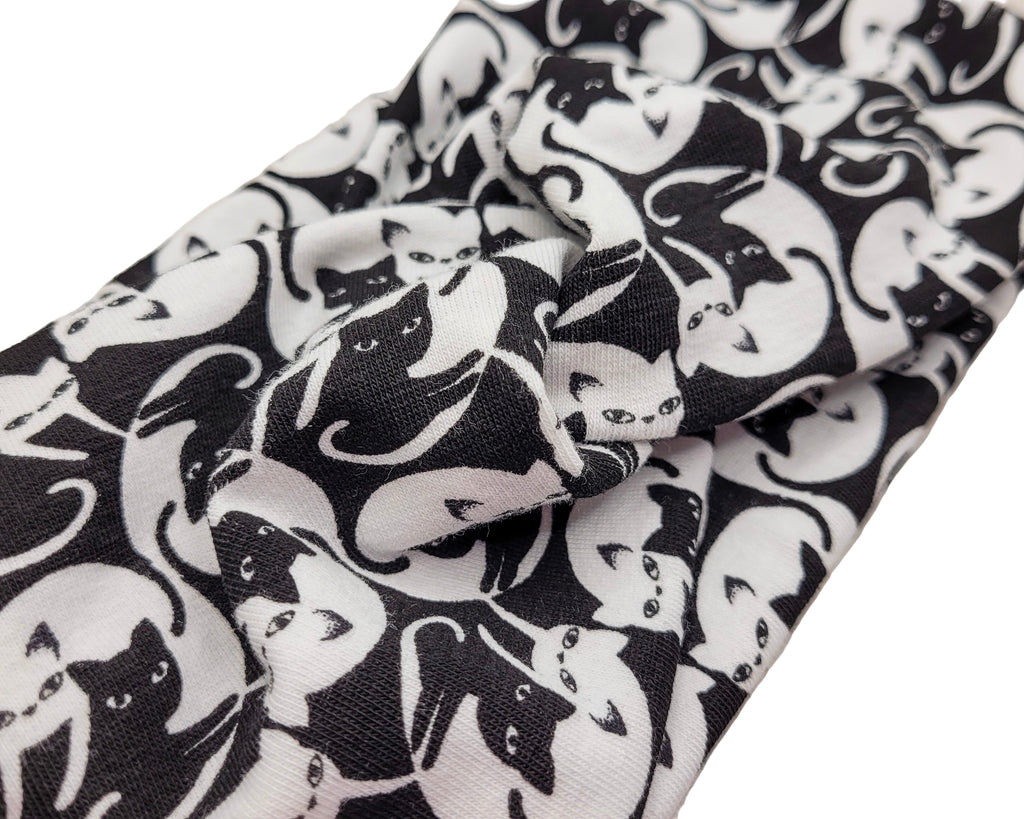 Bandeau en tricot extensible à imprimé chat noir et blanc