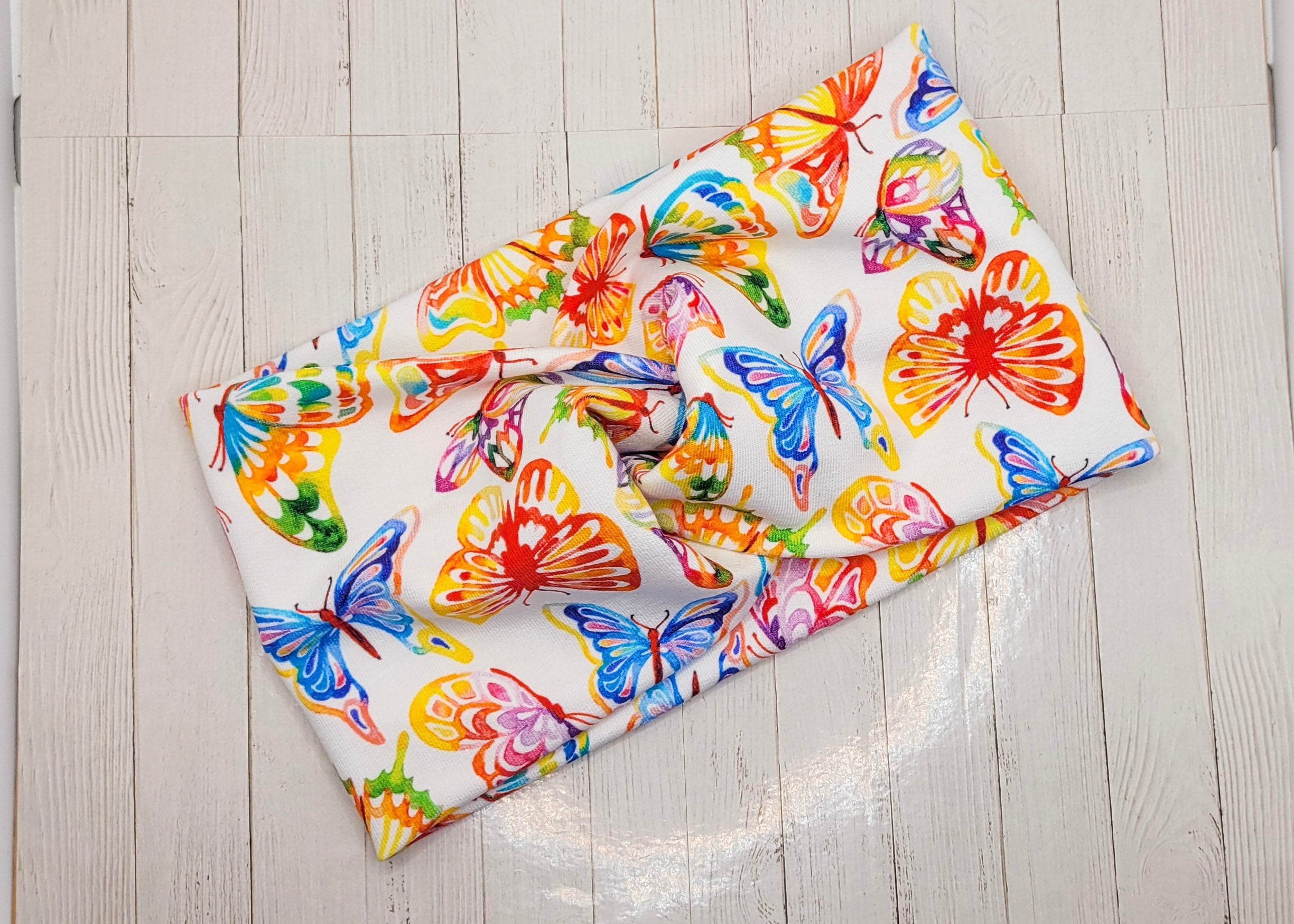 Rainbow Butterflies French Terry Stretch Knit Headband