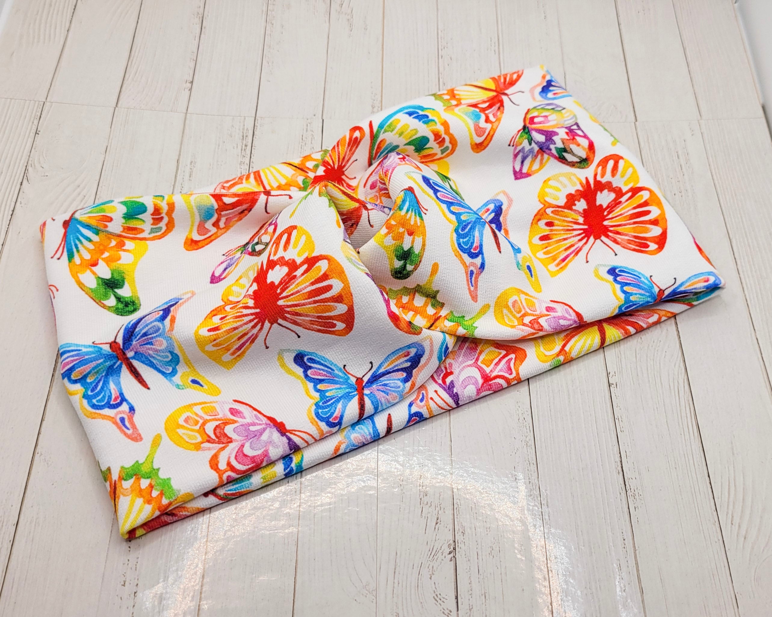 Rainbow Butterflies French Terry Stretch Knit Headband