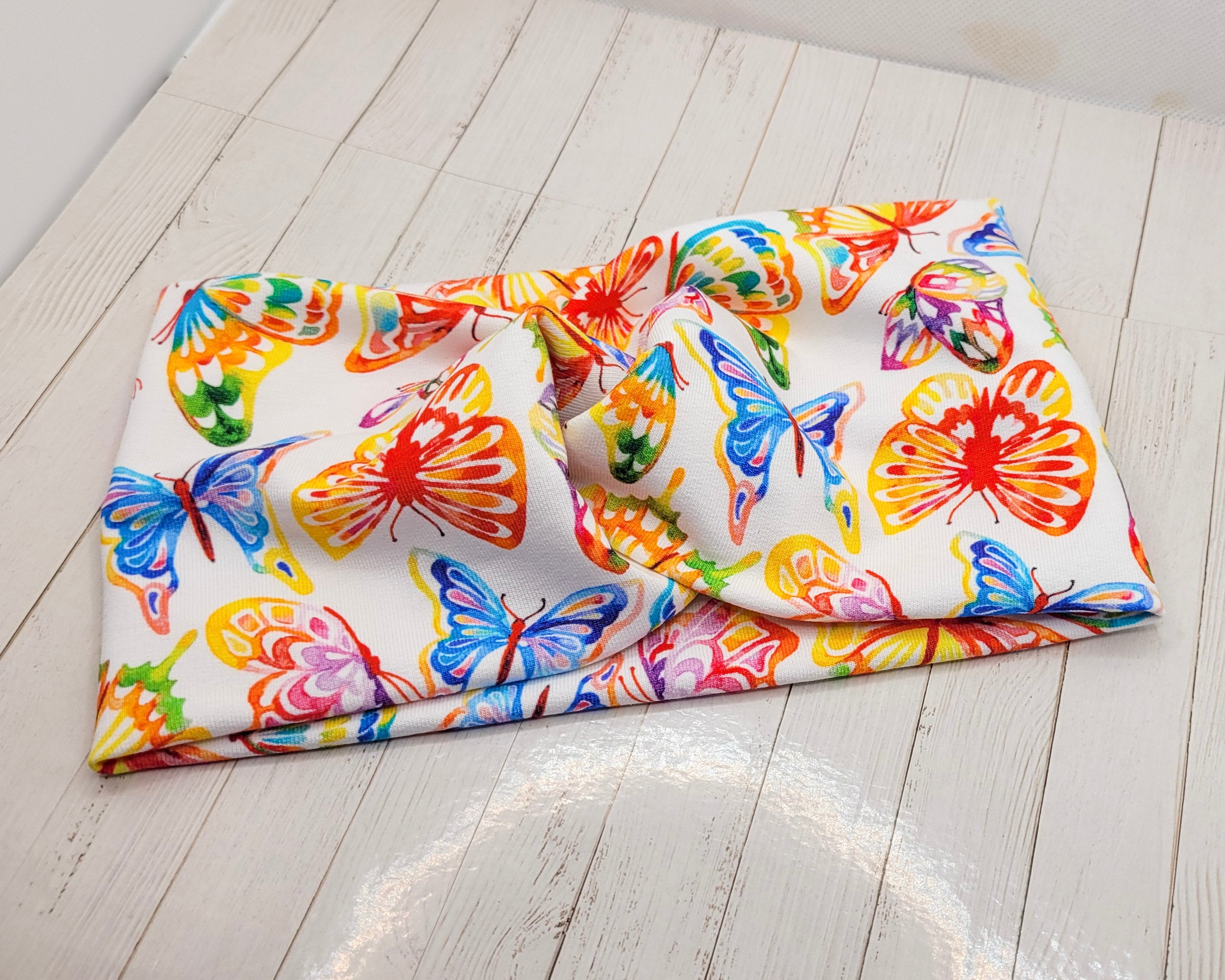 Rainbow Butterflies French Terry Stretch Knit Headband