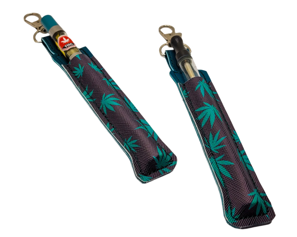 Estuche y soporte para bolígrafos con hojas de cannabis