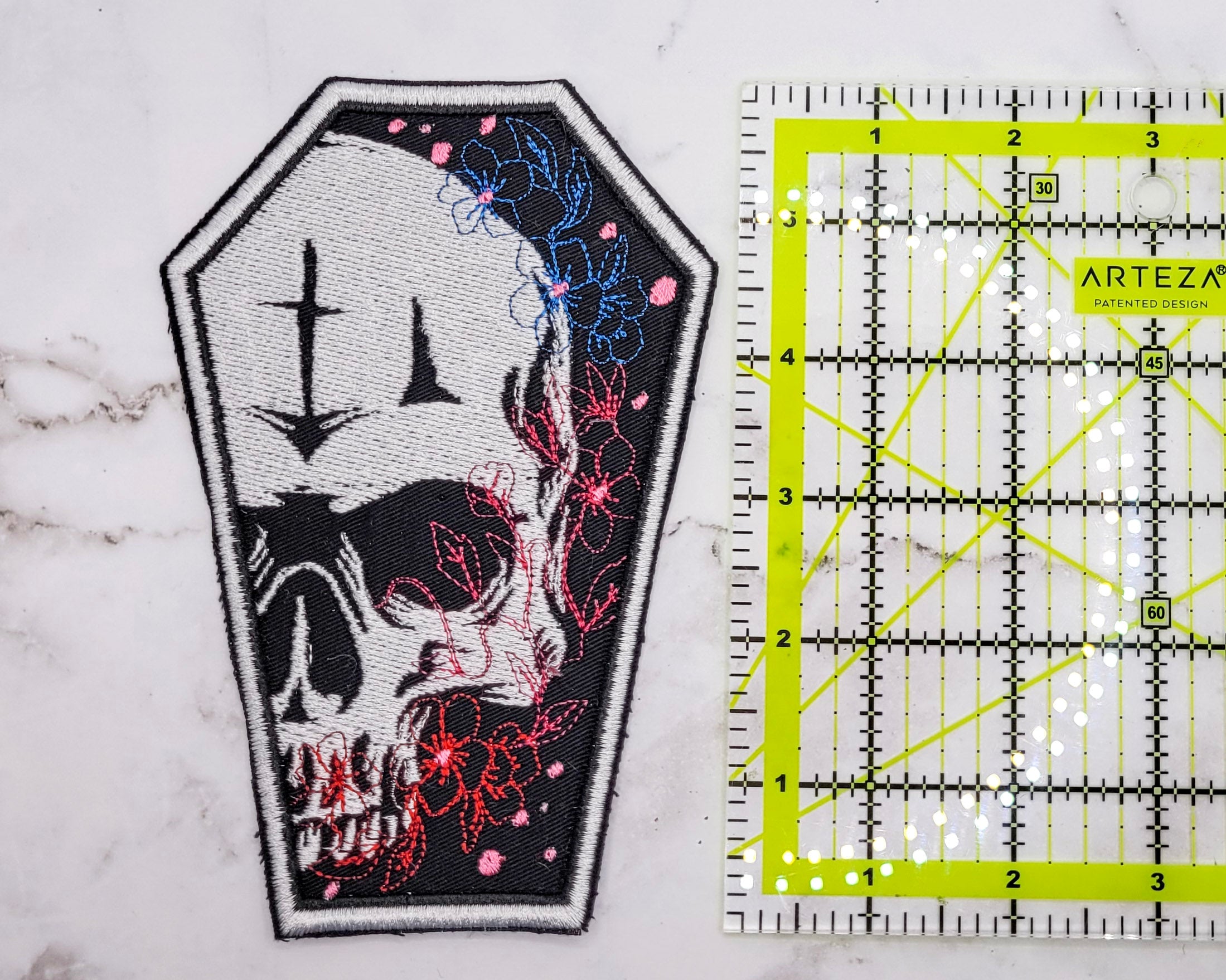 Half Skull Coffin Embroidered Patch