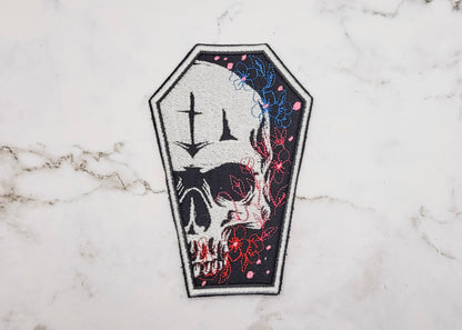 Half Skull Coffin Embroidered Patch