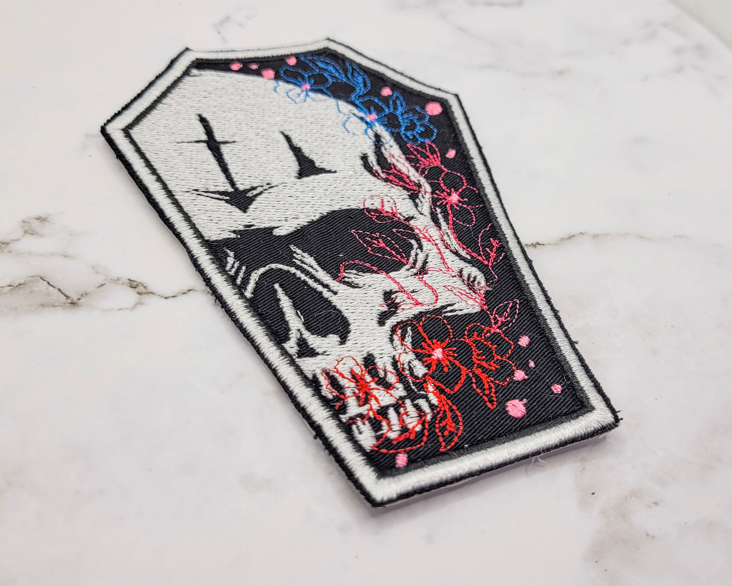 Half Skull Coffin Embroidered Patch