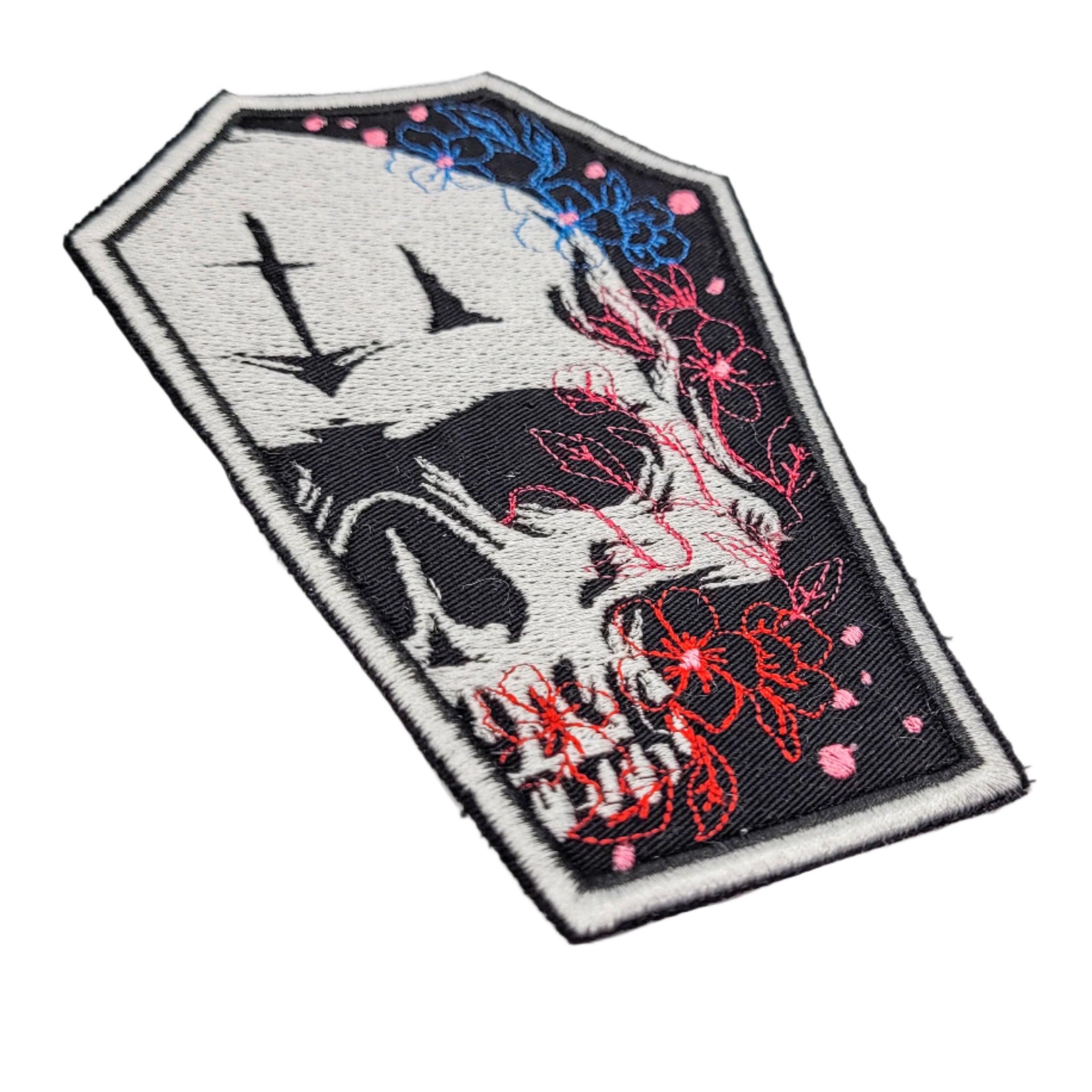 Half Skull Coffin Embroidered Patch