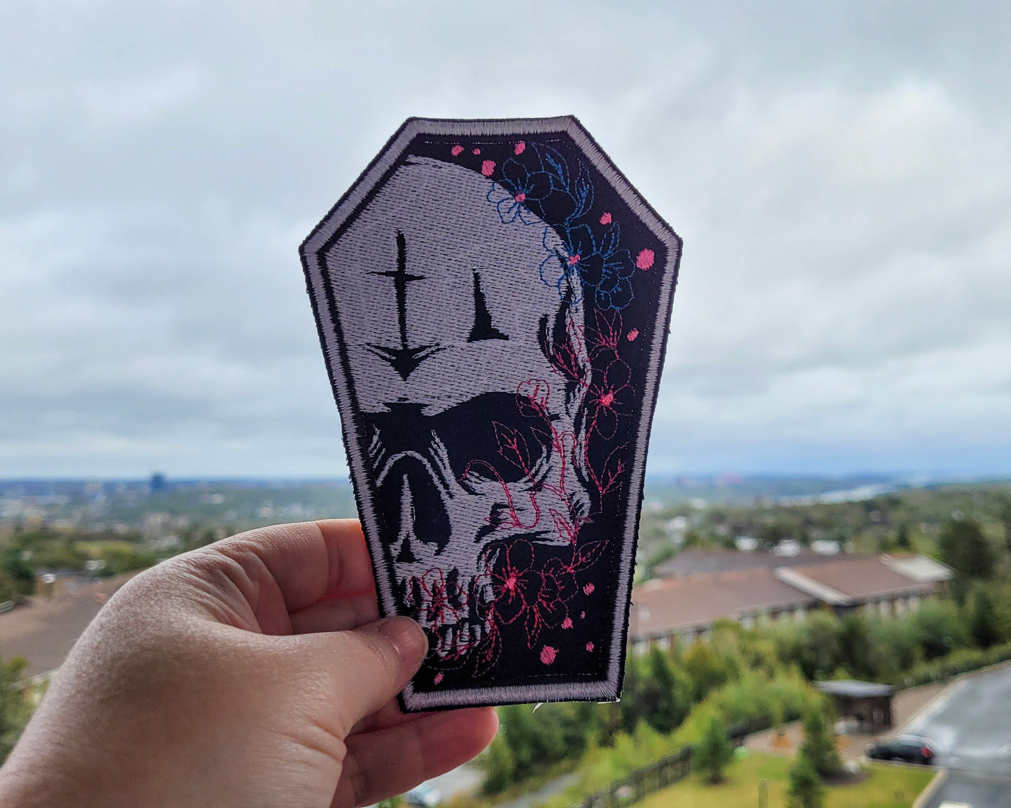 Half Skull Coffin Embroidered Patch