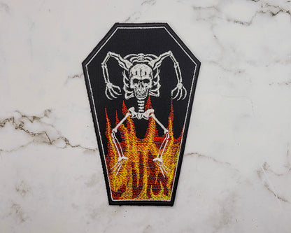 Dancing Skeleton Coffin Embroidered Patch