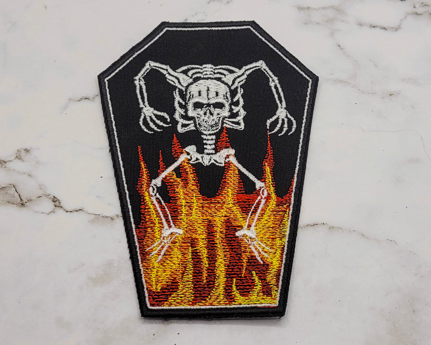 Dancing Skeleton Coffin Embroidered Patch