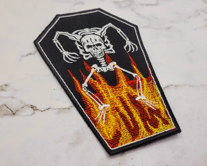 Dancing Skeleton Coffin Embroidered Patch