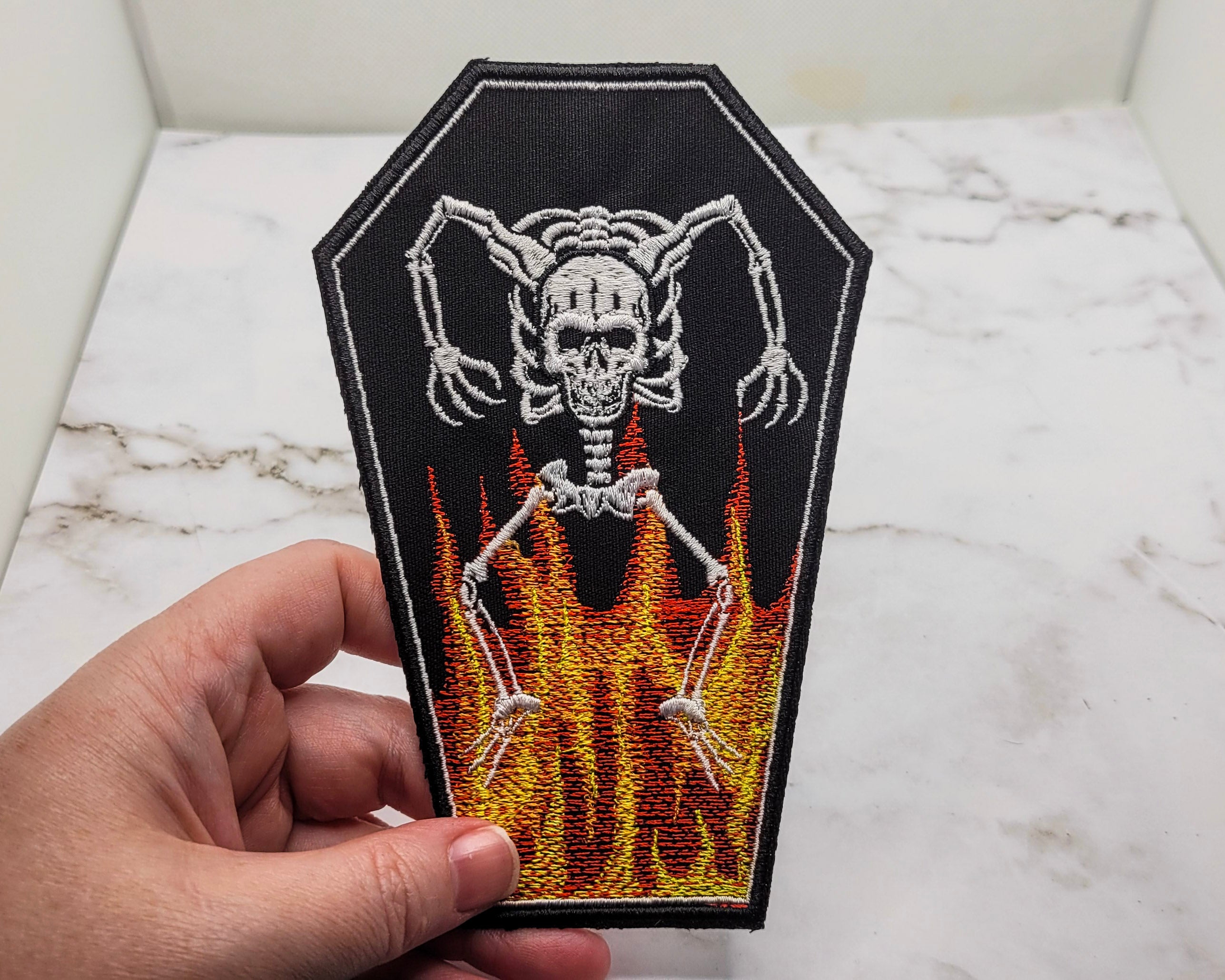 Dancing Skeleton Coffin Embroidered Patch
