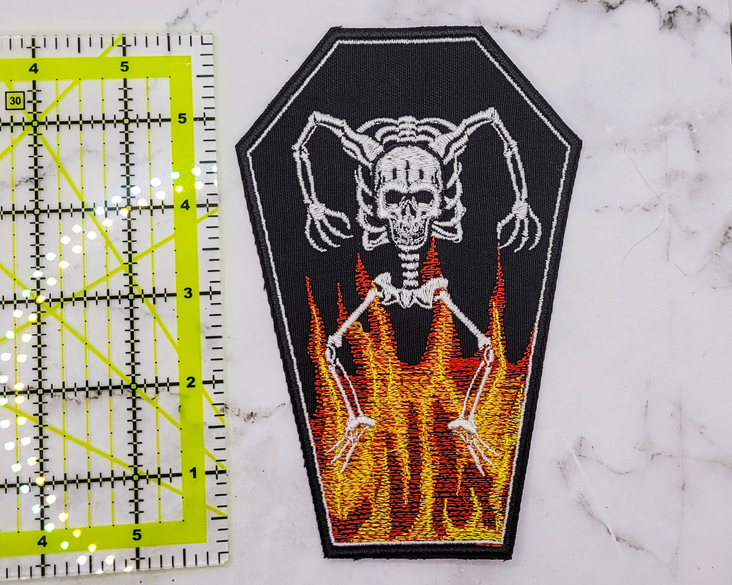 Dancing Skeleton Coffin Embroidered Patch