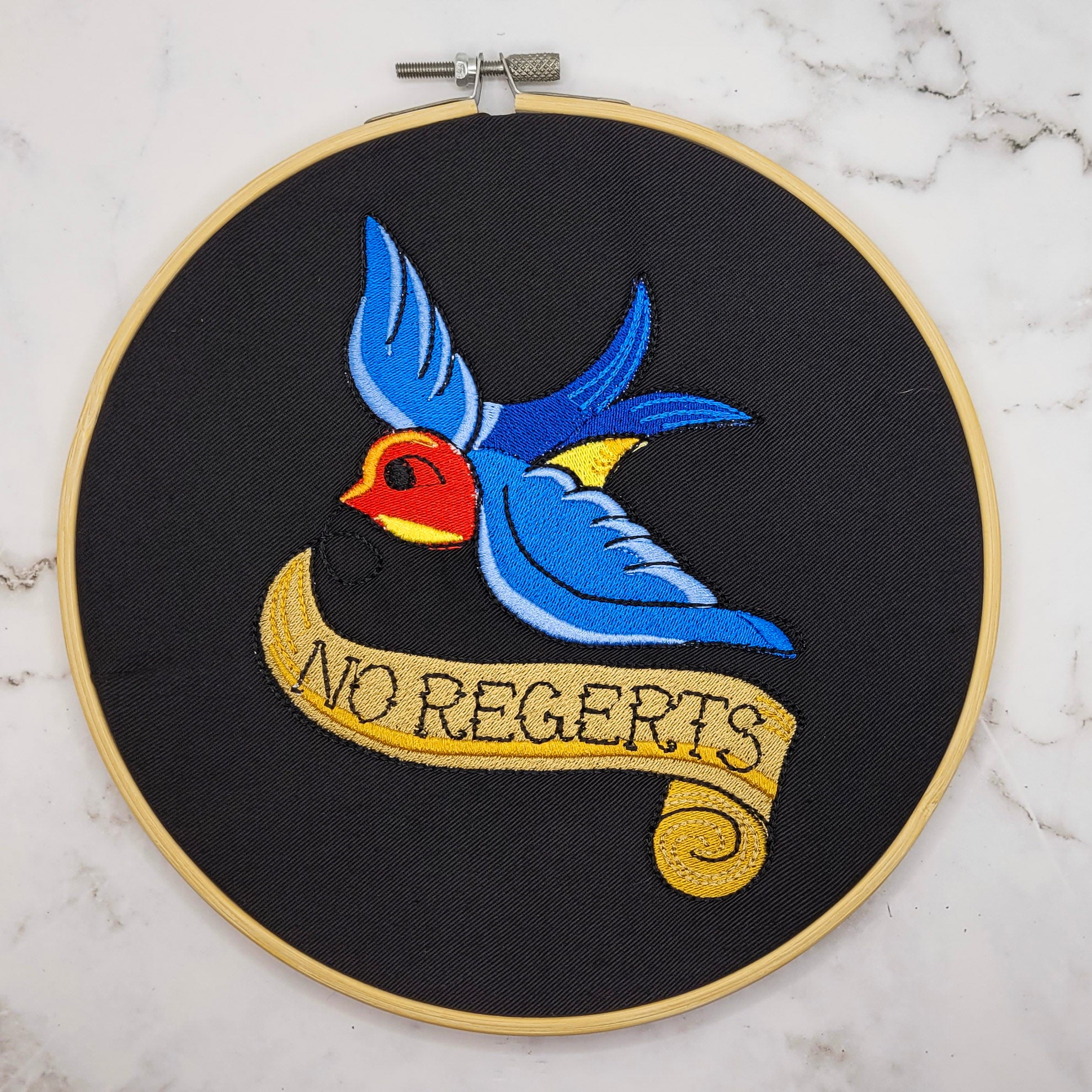 No Regerts Embroidered Wall Hanging - 8" Hoop