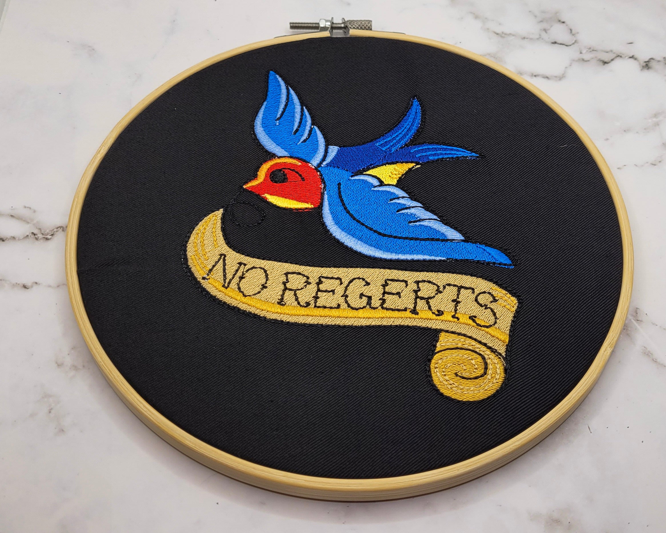 No Regerts Embroidered Wall Hanging - 8" Hoop