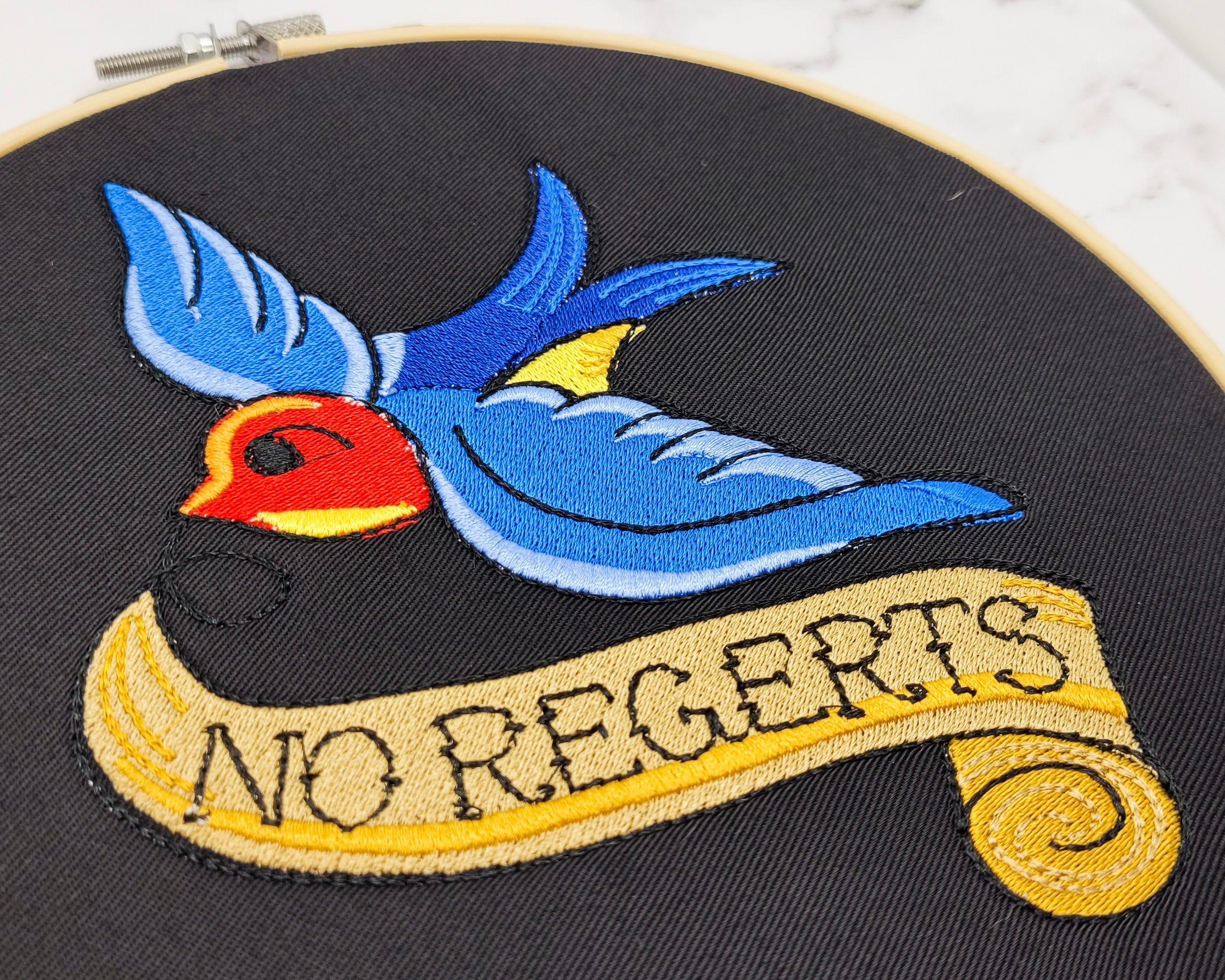 No Regerts Embroidered Wall Hanging - 8" Hoop