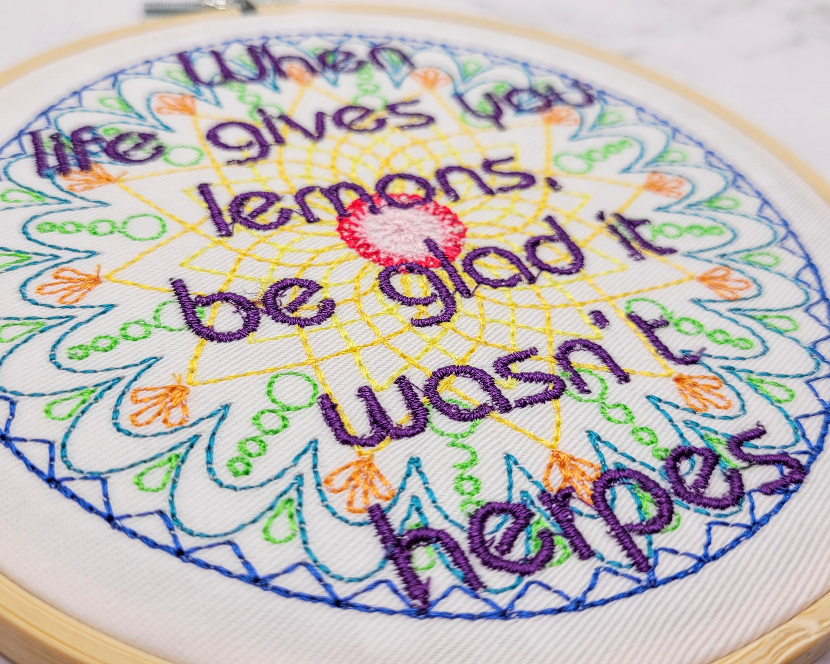 Life, Lemons, Herpes Embroidered Wall Hanging - 6" Hoop