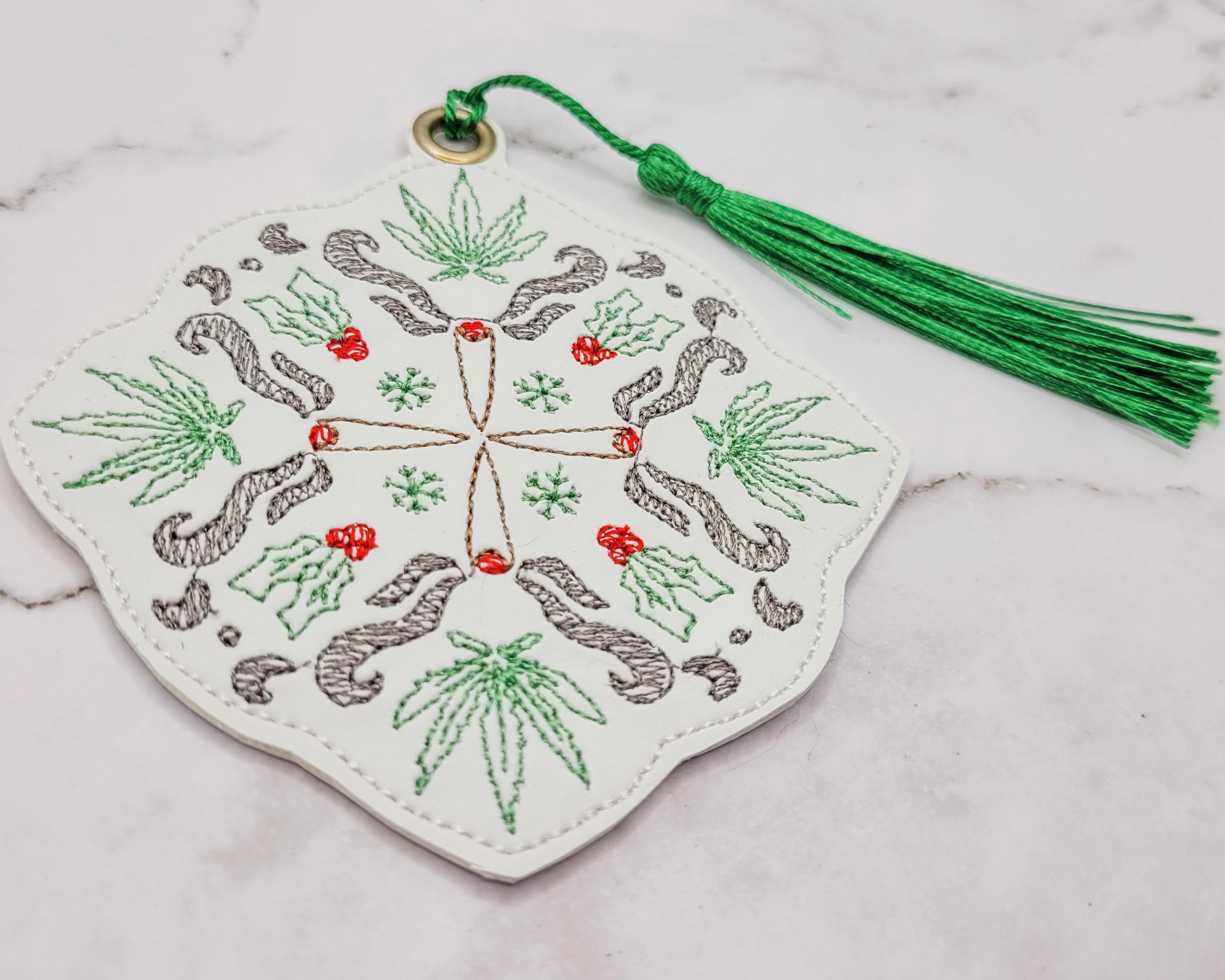 Cannaflake Embroidered Bookmark