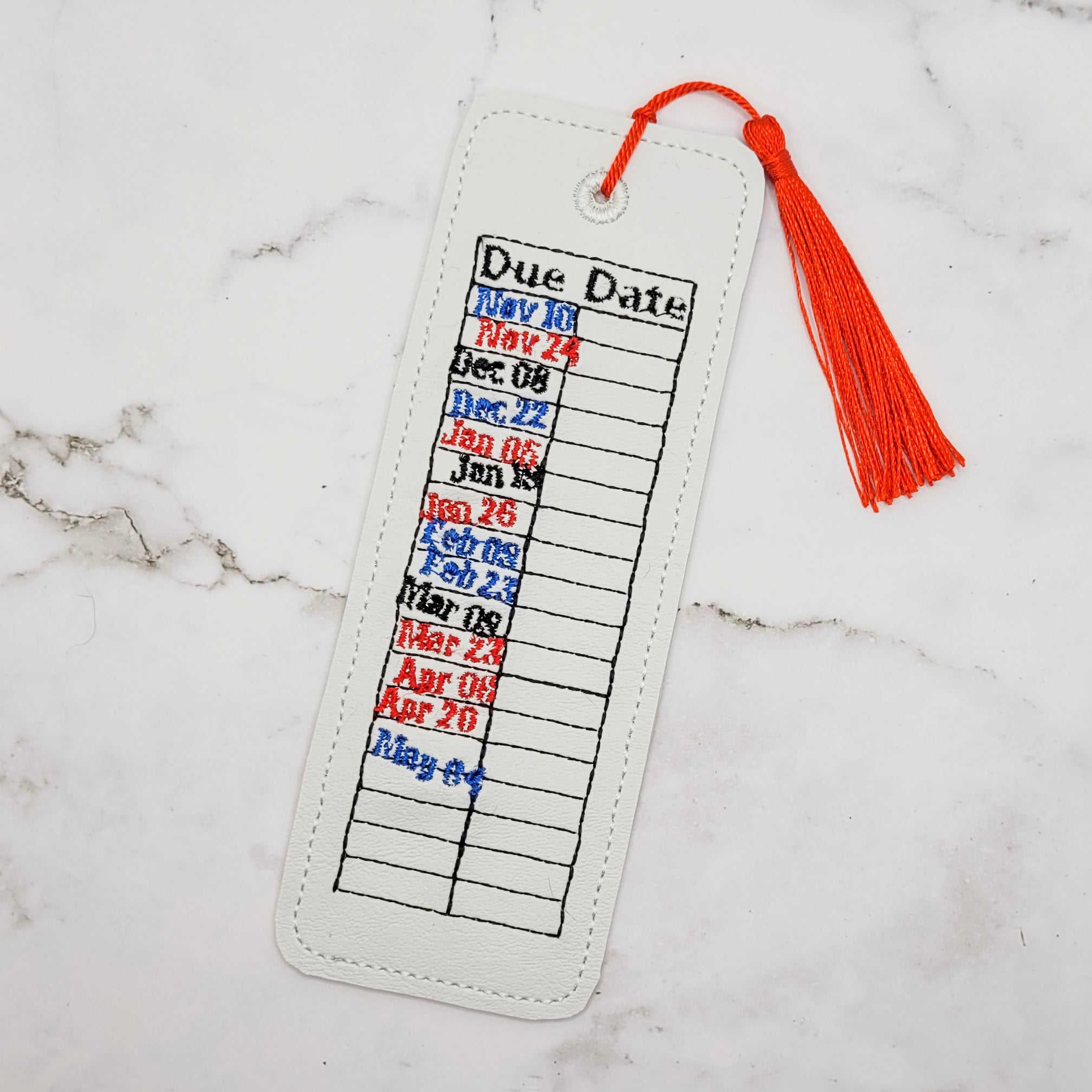 Library Due Date Embroidered Bookmark