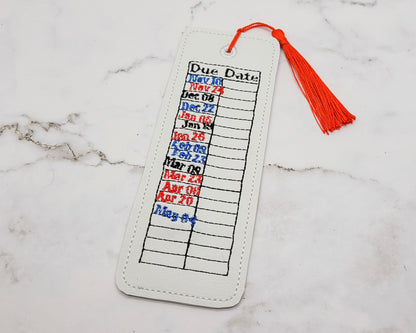 Library Due Date Embroidered Bookmark