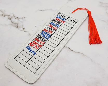 Library Due Date Embroidered Bookmark
