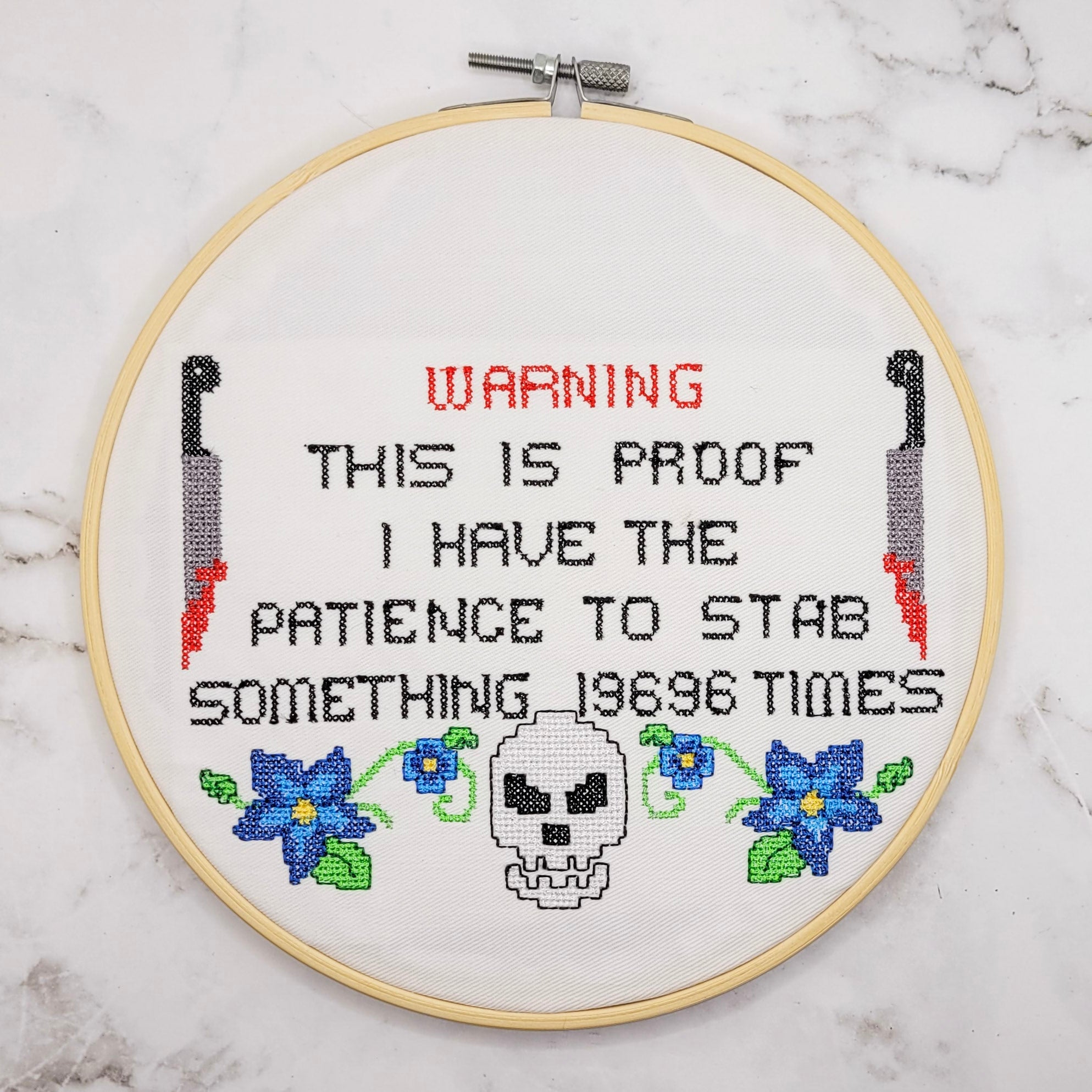 Patience To Stab Embroidered Wall Hanging - 8" Hoop