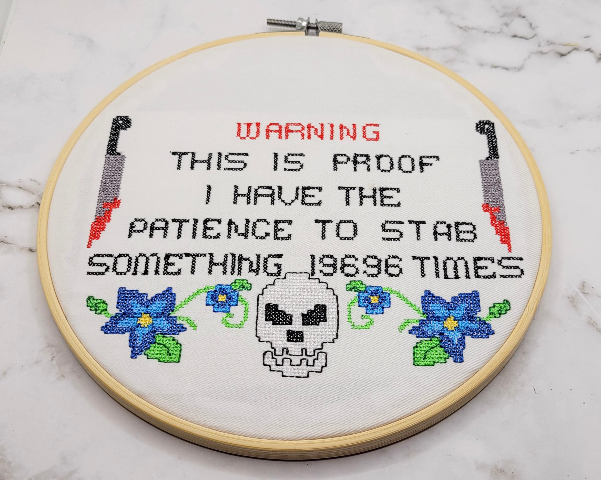 Patience To Stab Embroidered Wall Hanging - 8" Hoop