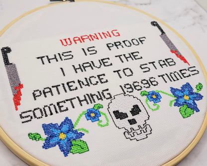 8" Patience To Stab Embroidered Wall Hanging