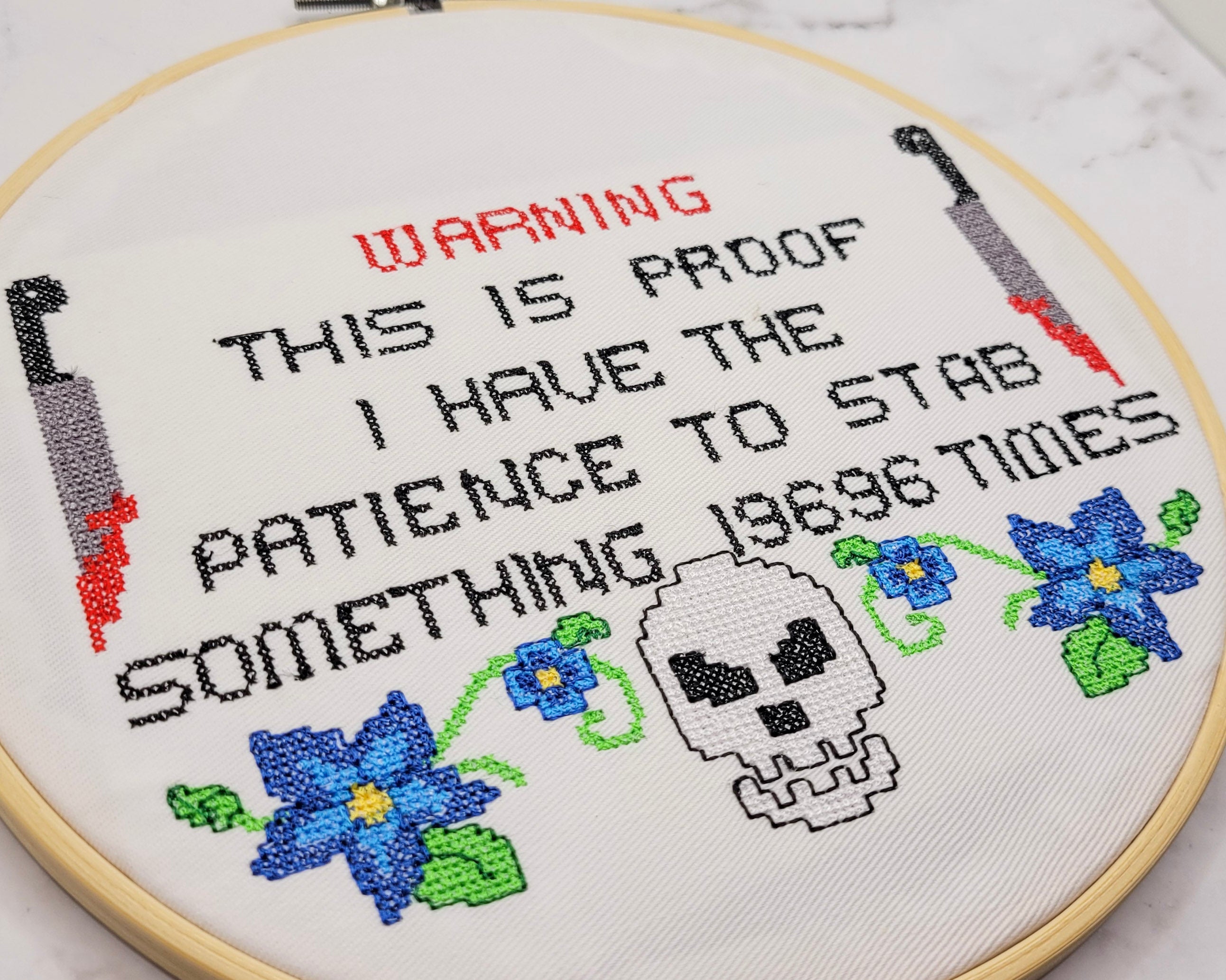 Patience To Stab Embroidered Wall Hanging - 8" Hoop