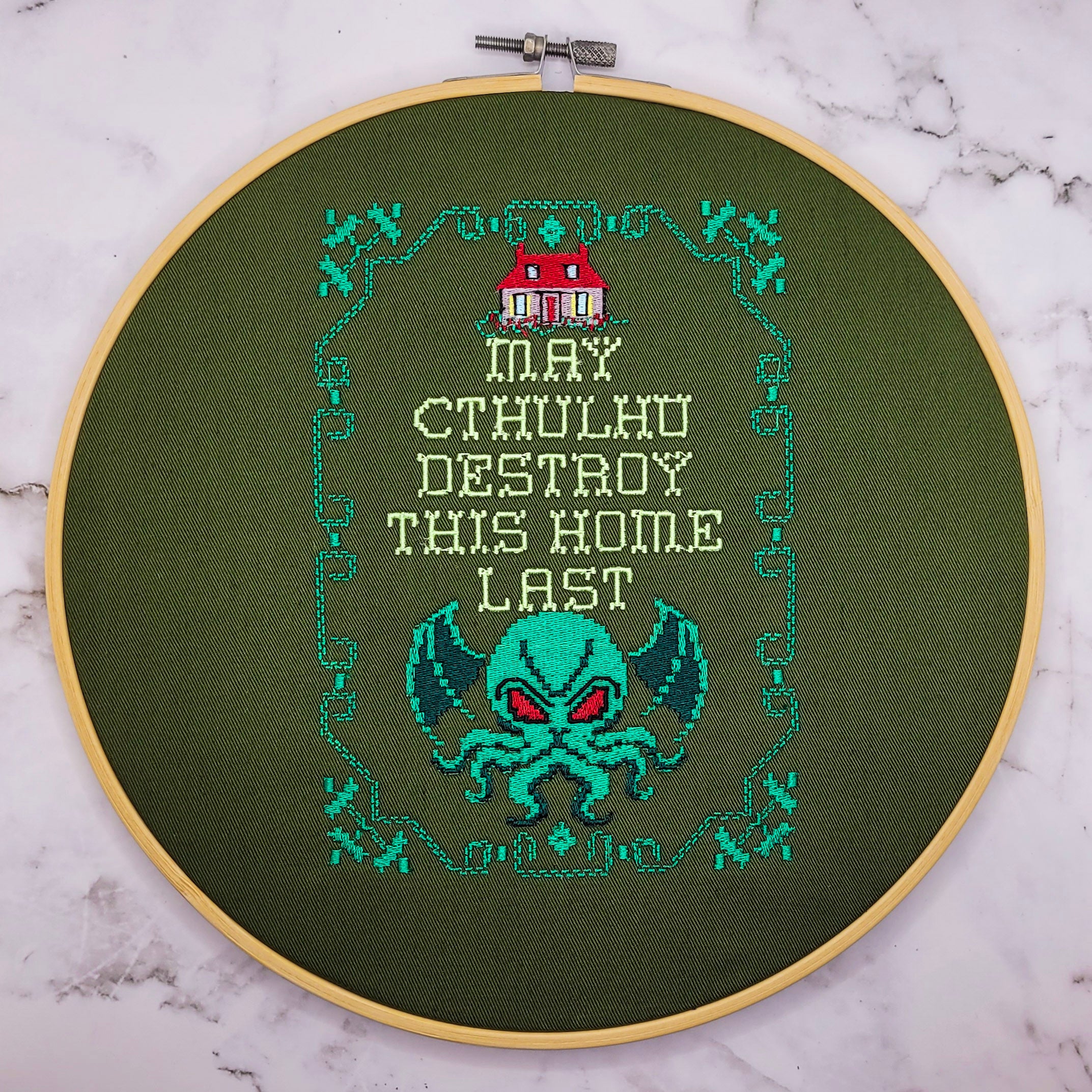 May Cthulhu Destroy This Home Last Embroidered Wall Hanging - 10" Hoop