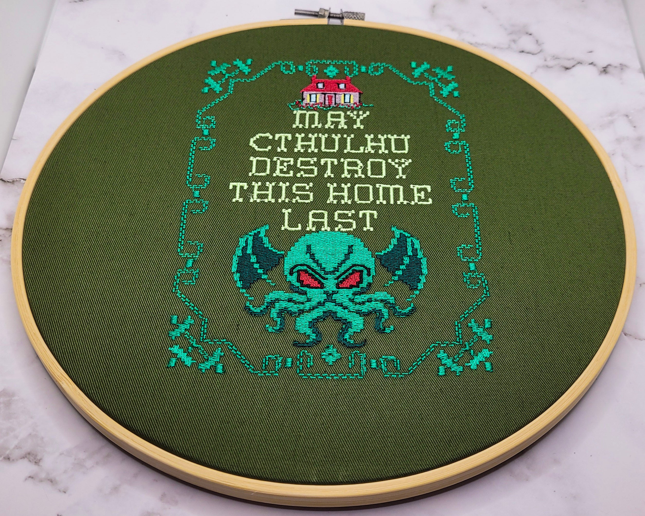 May Cthulhu Destroy This Home Last Embroidered Wall Hanging - 10" Hoop