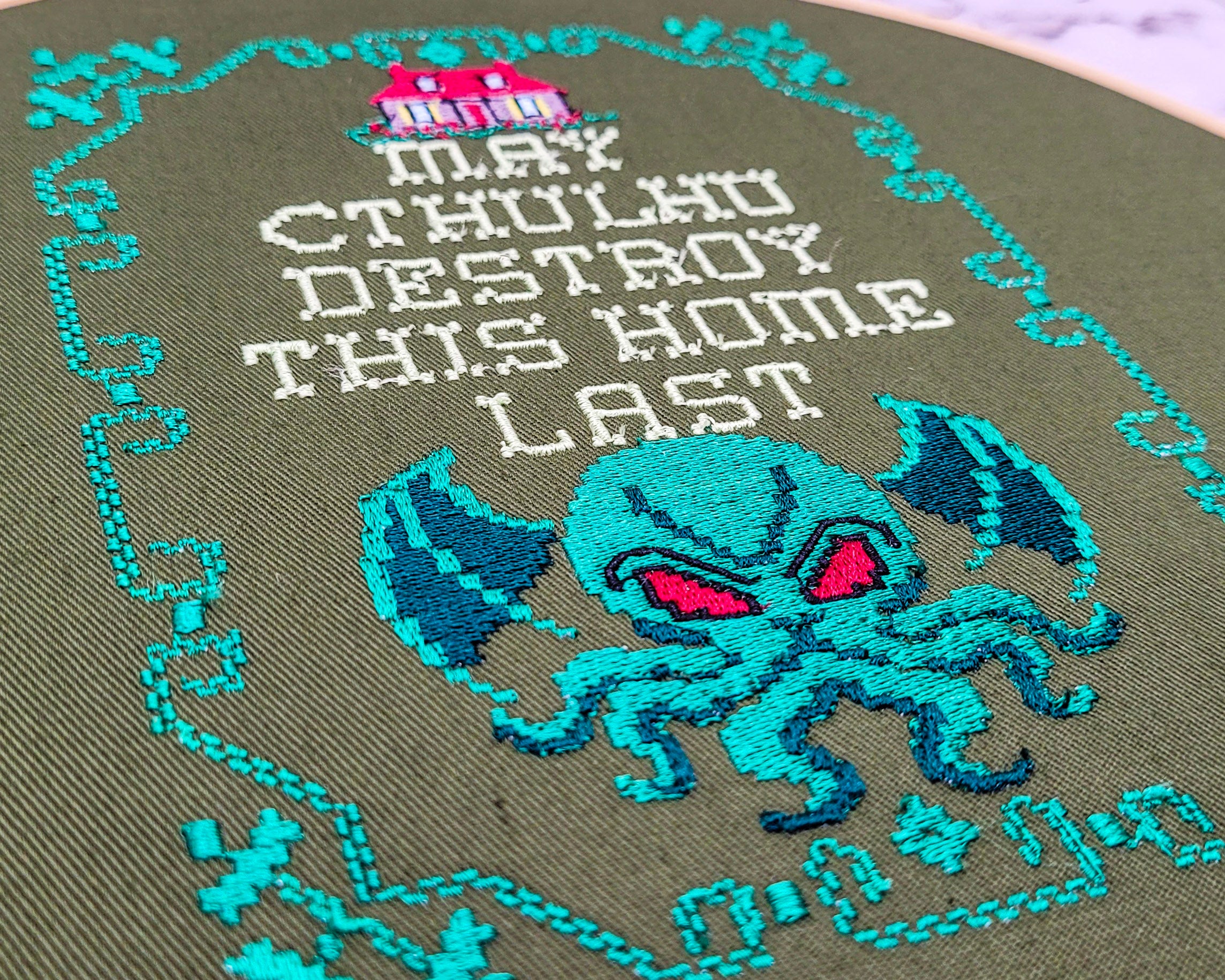 May Cthulhu Destroy This Home Last Embroidered Wall Hanging - 10" Hoop