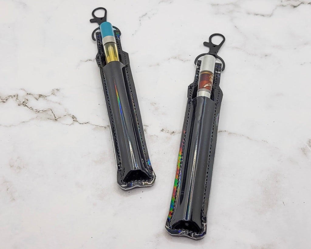 Estuche y soporte para bolígrafo holográfico negro