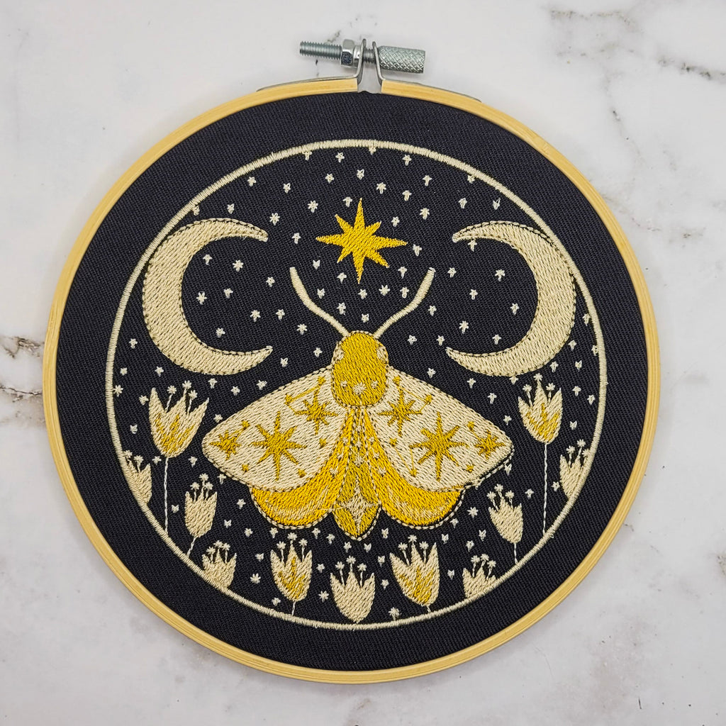 Night Moth Embroidered Wall Hanging - 6" Hoop