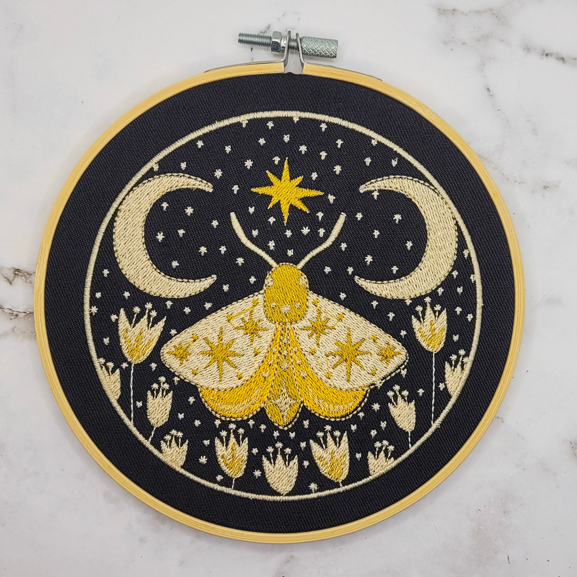 Night Moth Embroidered Wall Hanging - 6" Hoop