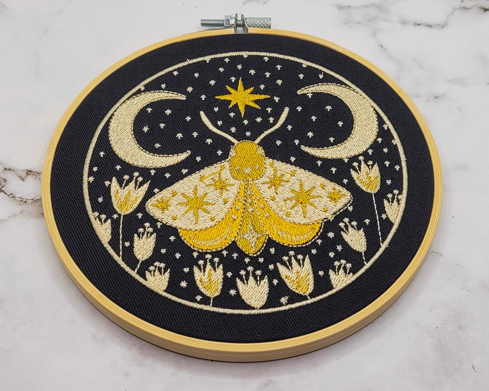 Night Moth Embroidered Wall Hanging - 6" Hoop