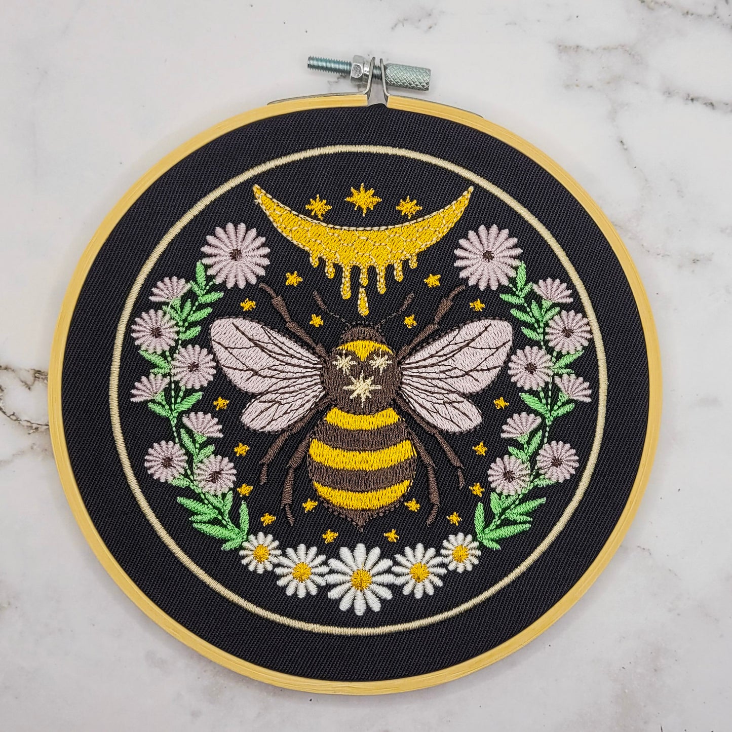 6" Bee & Honey Embroidered Wall Hanging