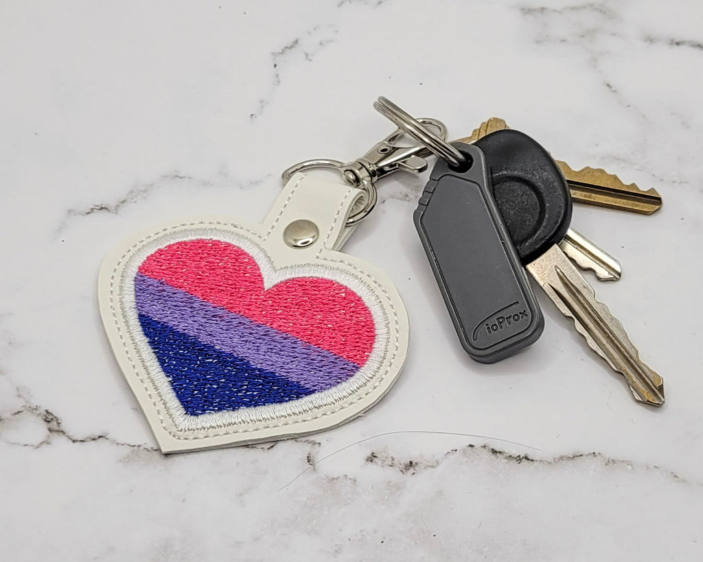 Bisexual Flag Heart Vinyl Embroidered Keychain