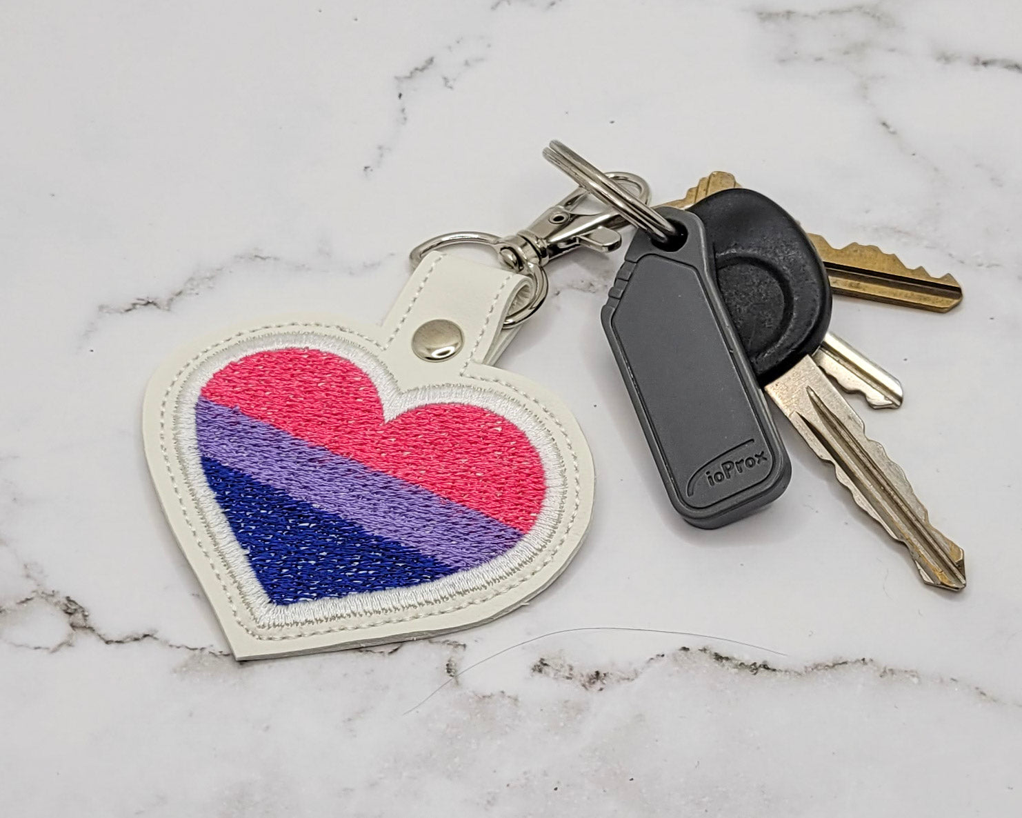 Bisexual Flag Heart Vinyl Embroidered Keychain