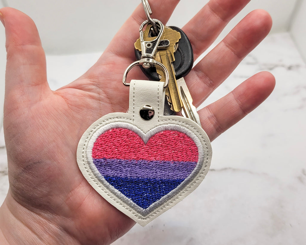 Bisexual Flag Heart Vinyl Embroidered Keychain