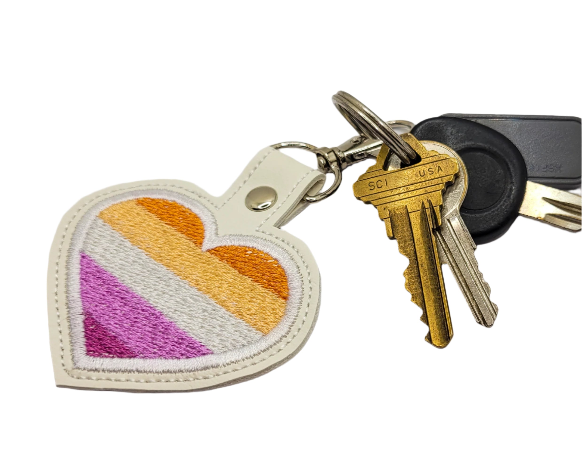 Lesbian Flag Heart Vinyl Keychain