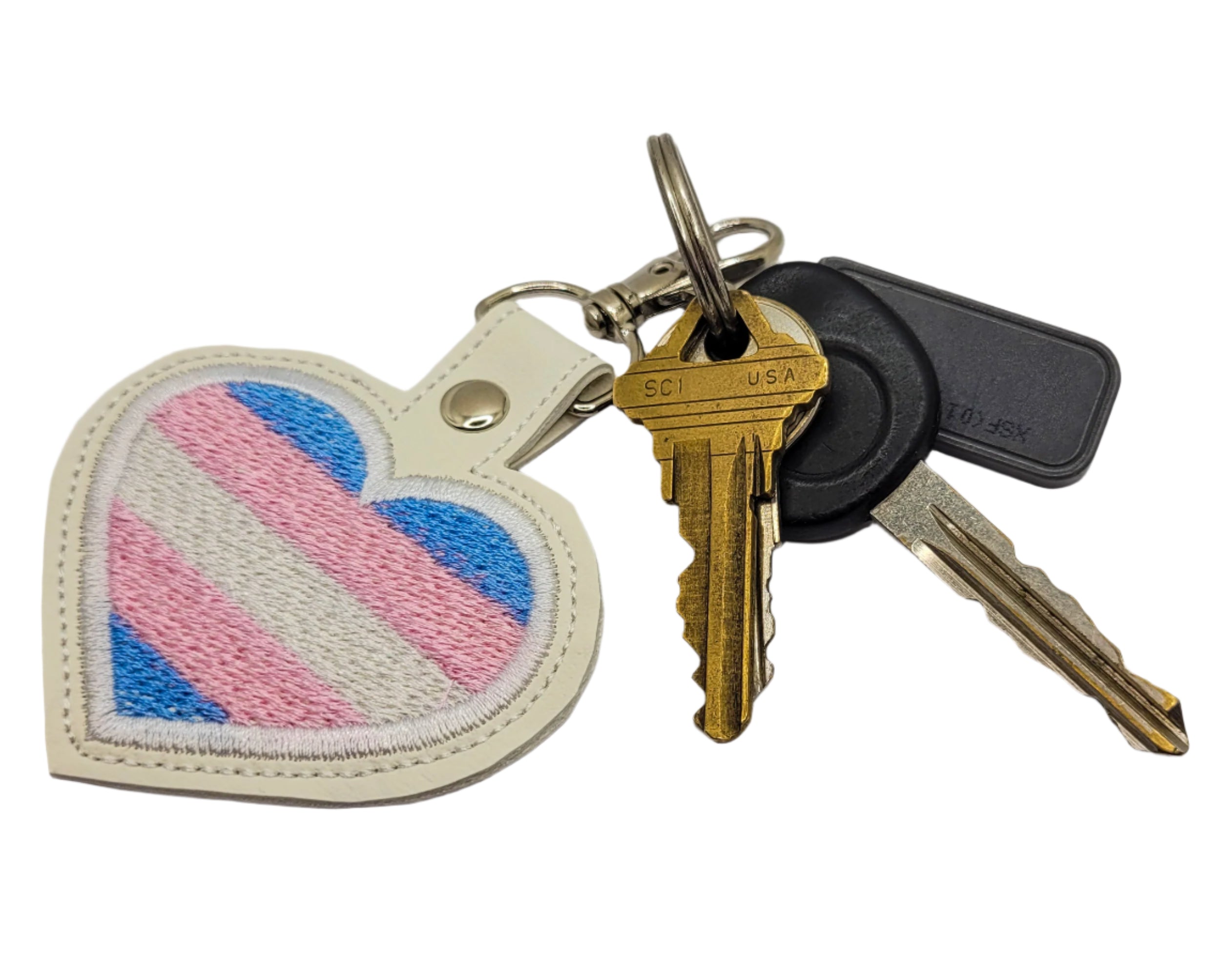 Trans Flag Heart Vinyl Keychain