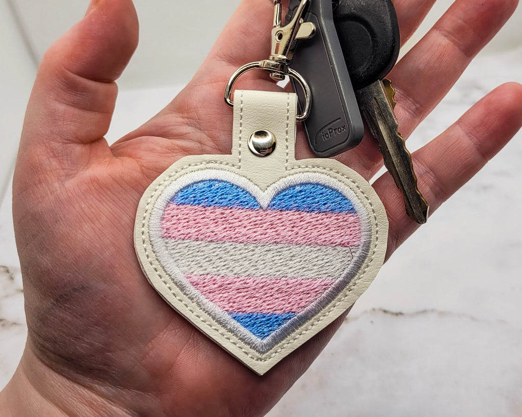 Trans Flag Heart Vinyl Keychain