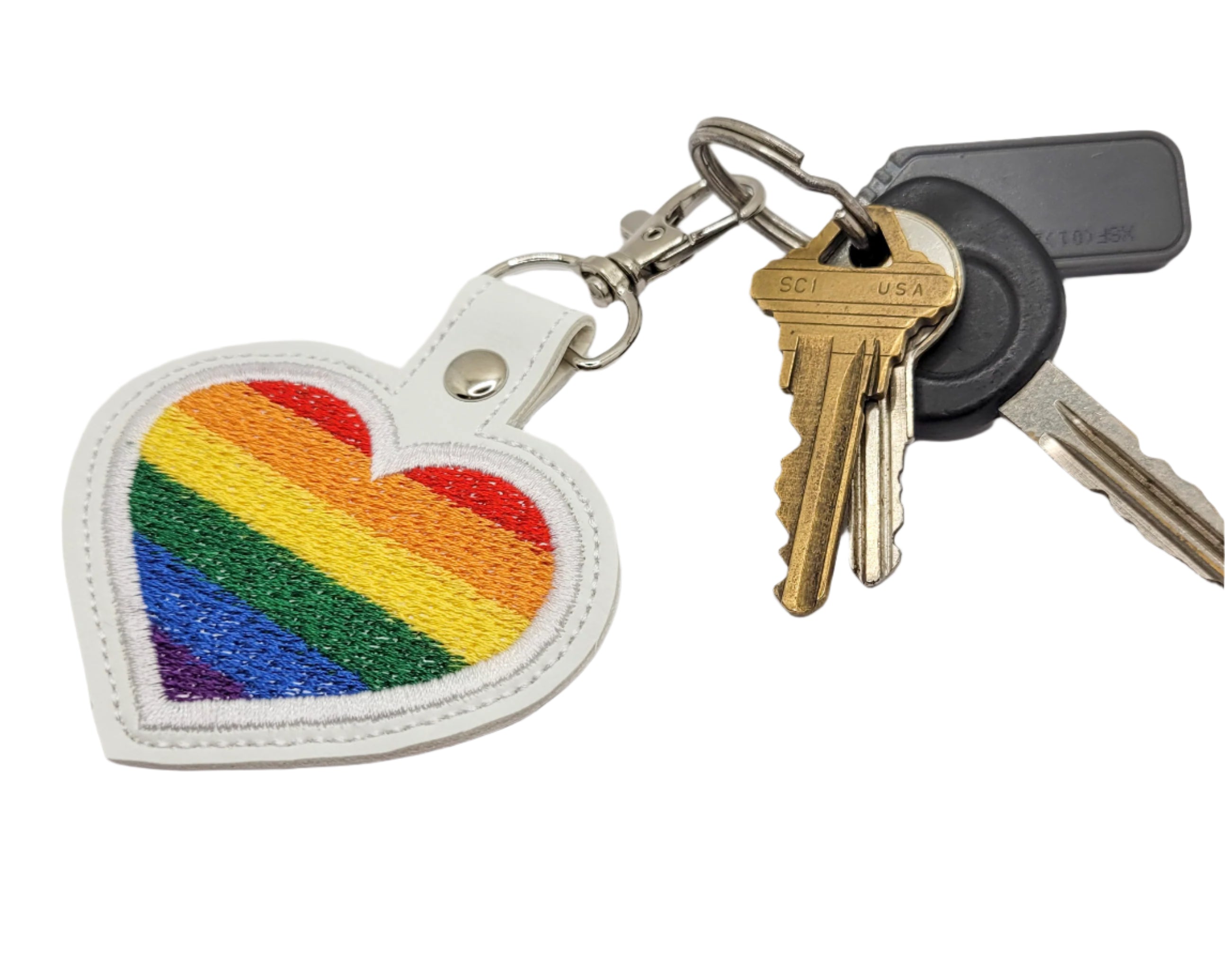 Pride Flag Heart Vinyl Keychain