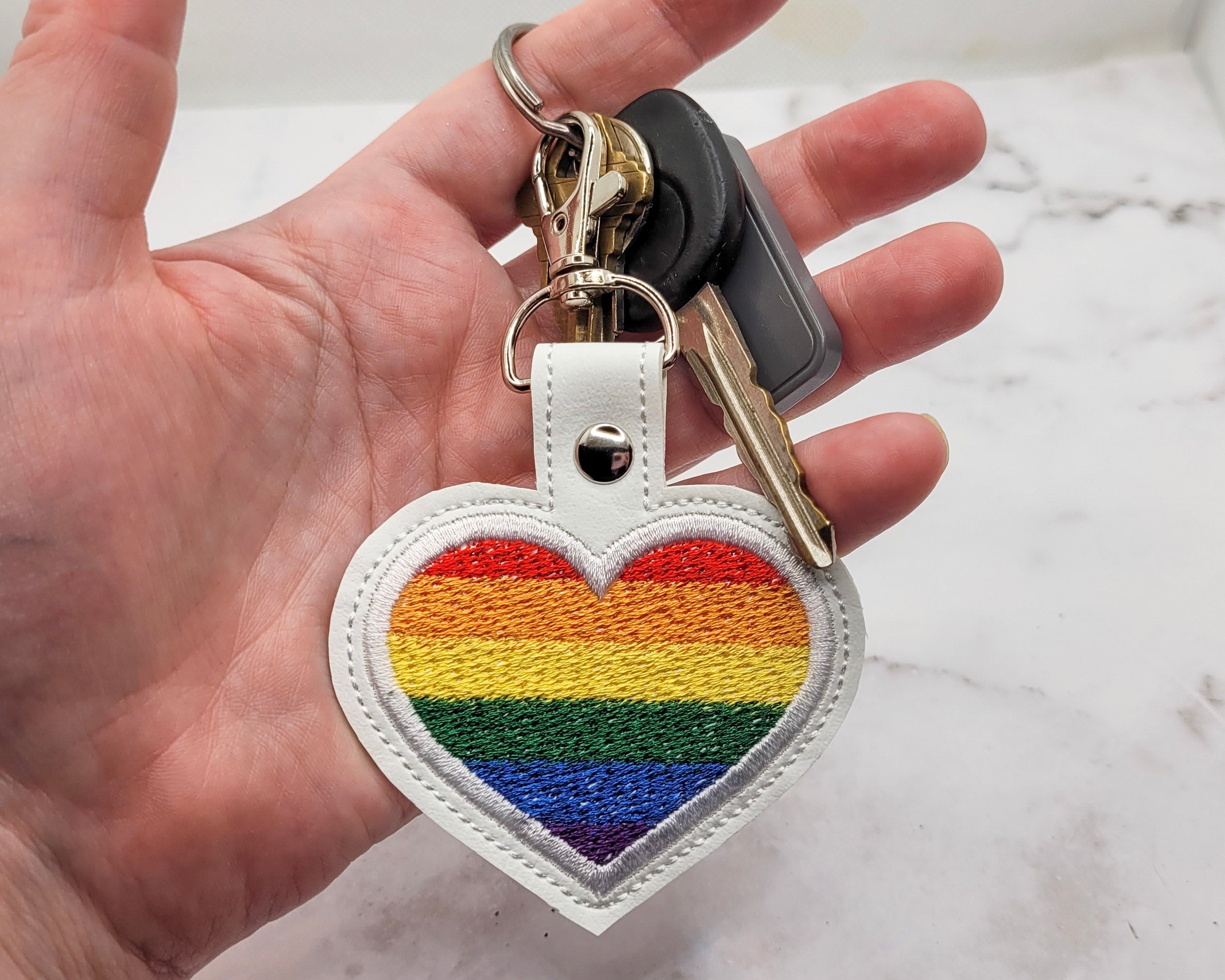 Pride Flag Heart Vinyl Keychain