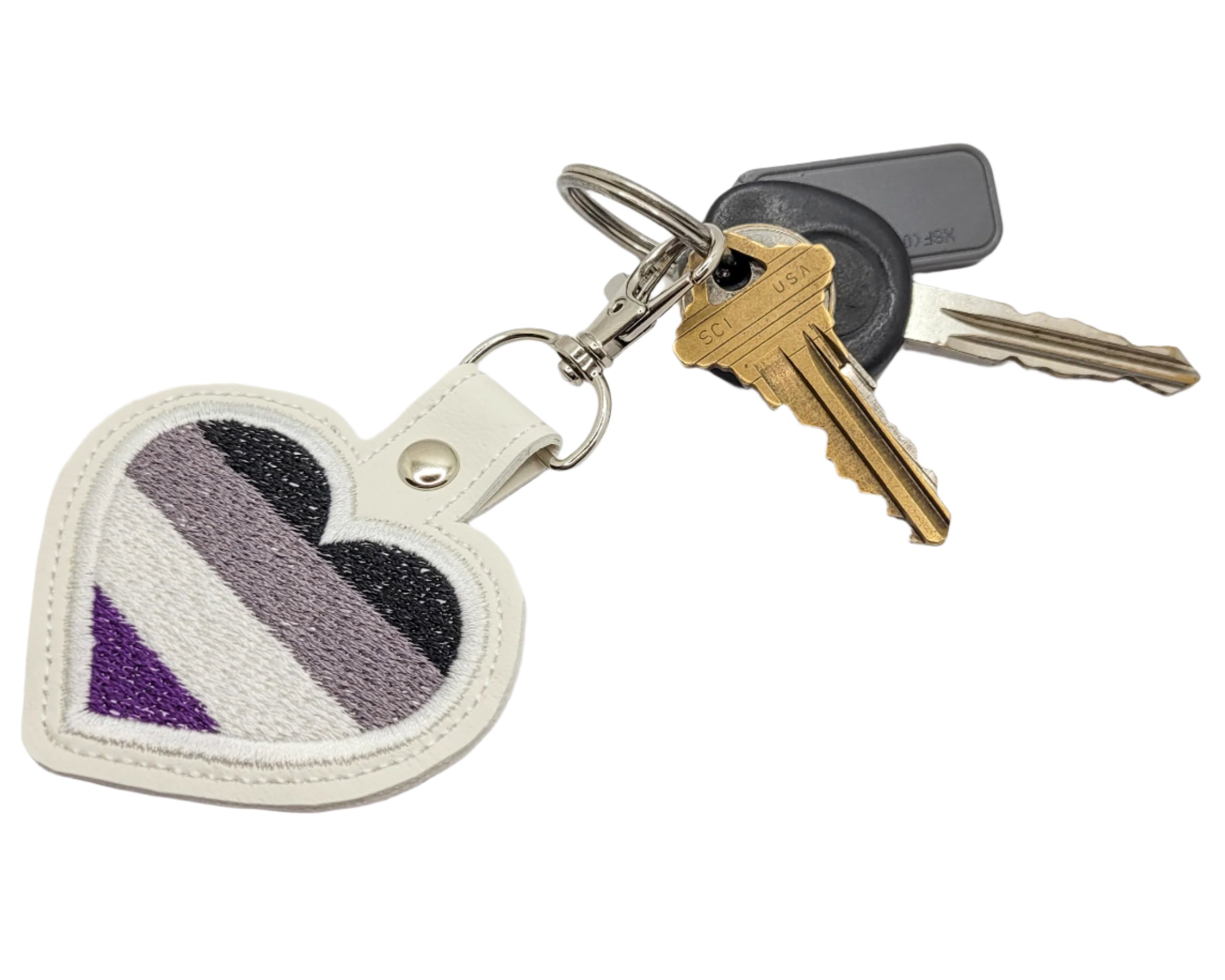 Asexual Flag Heart Vinyl Embroidered Keychain
