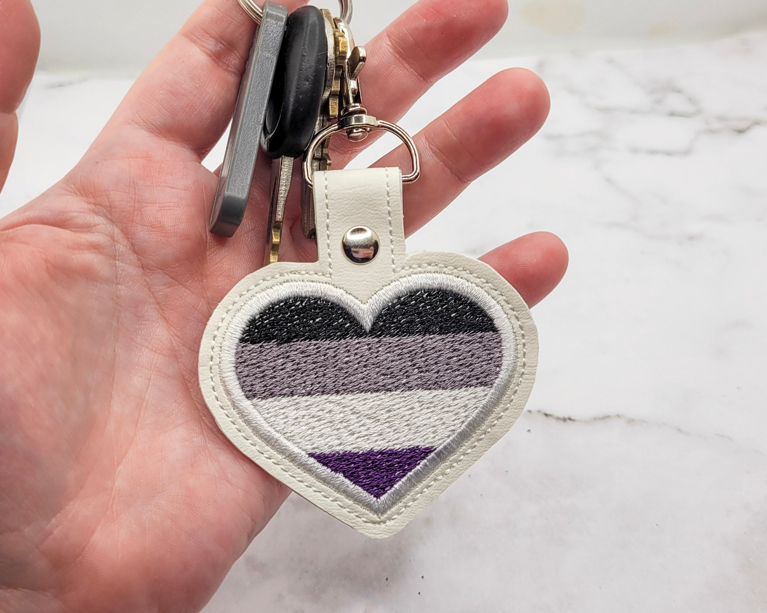 Asexual Flag Heart Vinyl Embroidered Keychain