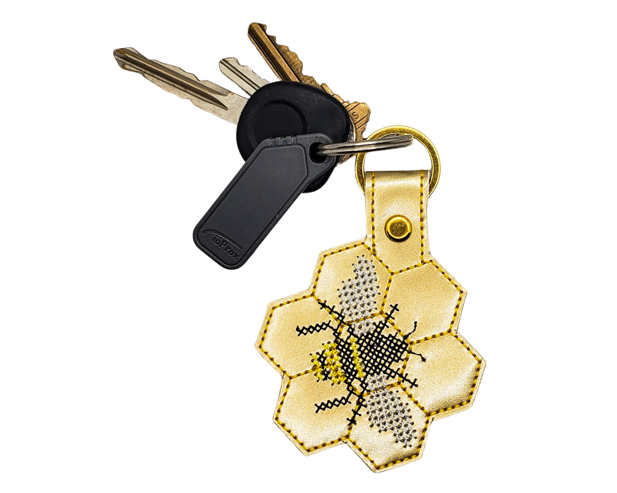 Bee & Honeycomb Vinyl Embroidered Keychain