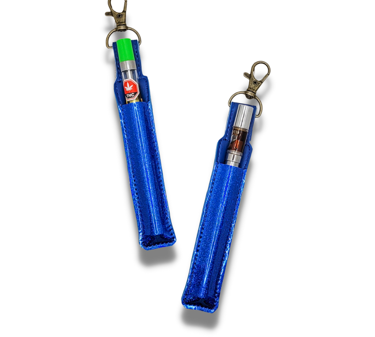 Estuche y soporte para bolígrafos con purpurina azul