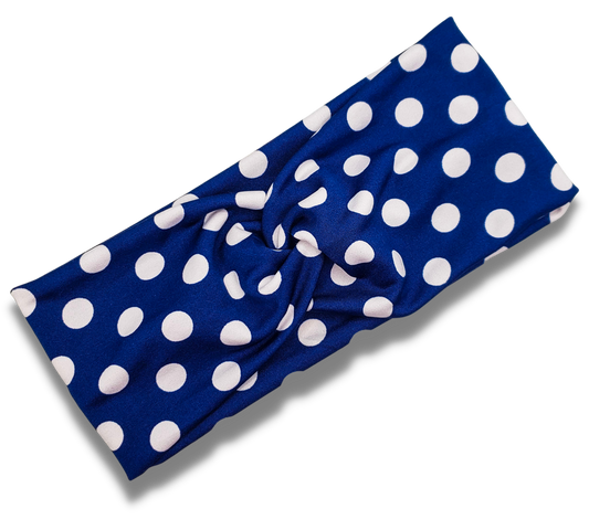 Blue Polka Dot Poly Stretch Knit Headband