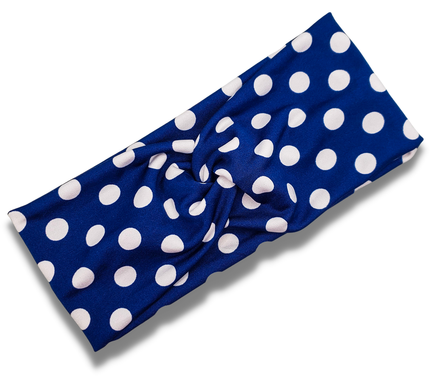 Blue Polka Dot Poly Stretch Knit Headband