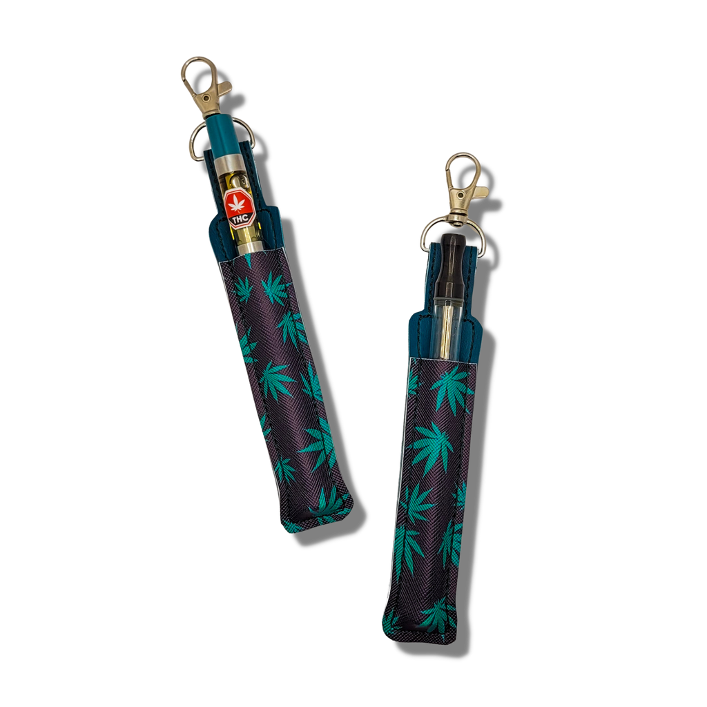 Estuche y soporte para bolígrafos con hojas de cannabis